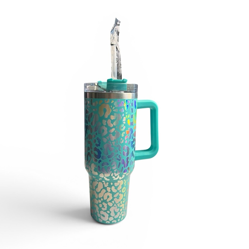 NWOT Colorful Leopard Print Tumbler with Straw